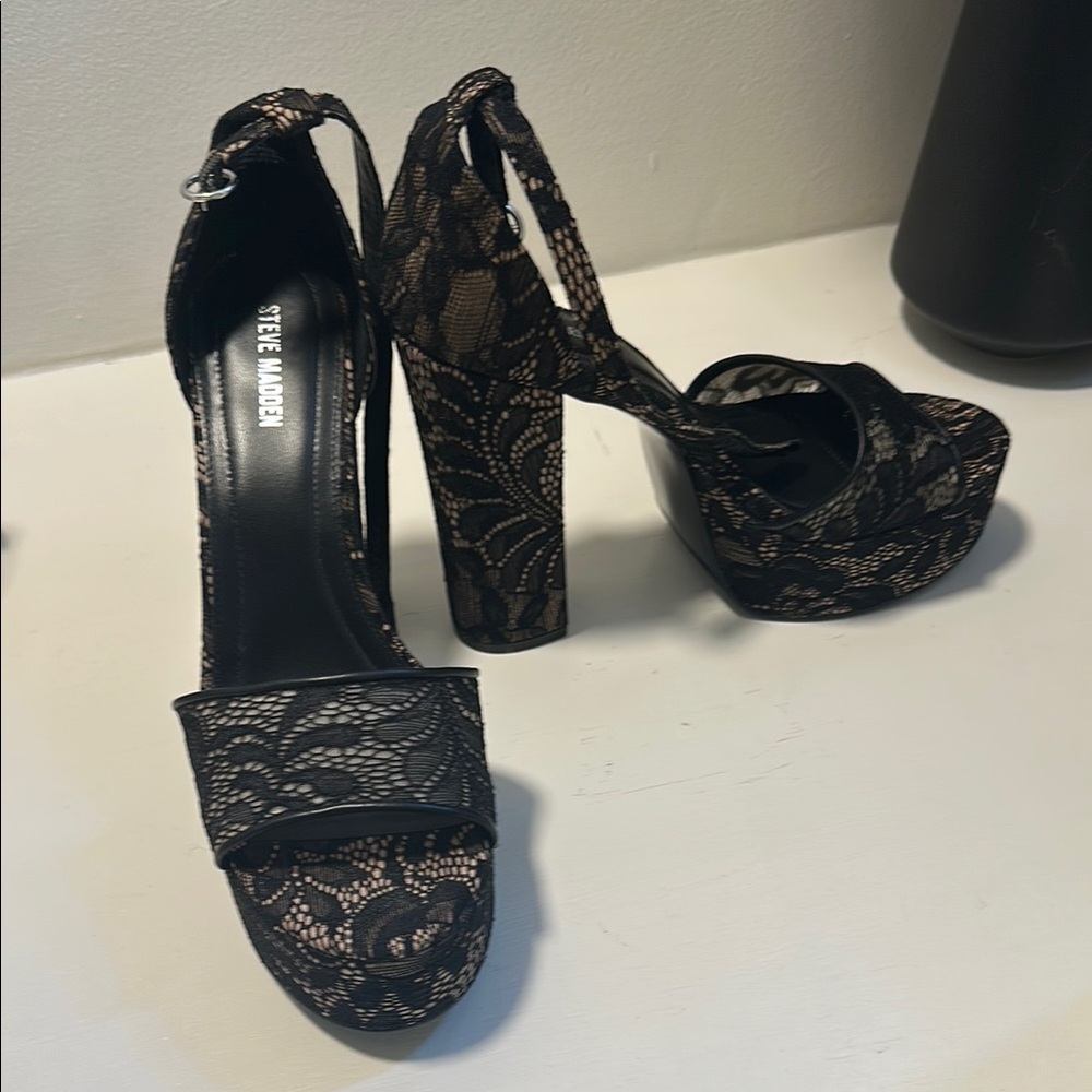 Steve Madden Black Lace Platform Heels